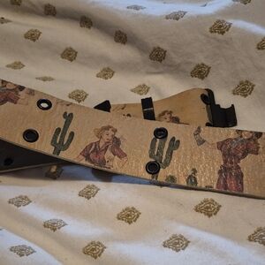 Women's Retro Western Tan Belt with Pin Up  Cowgirl Design